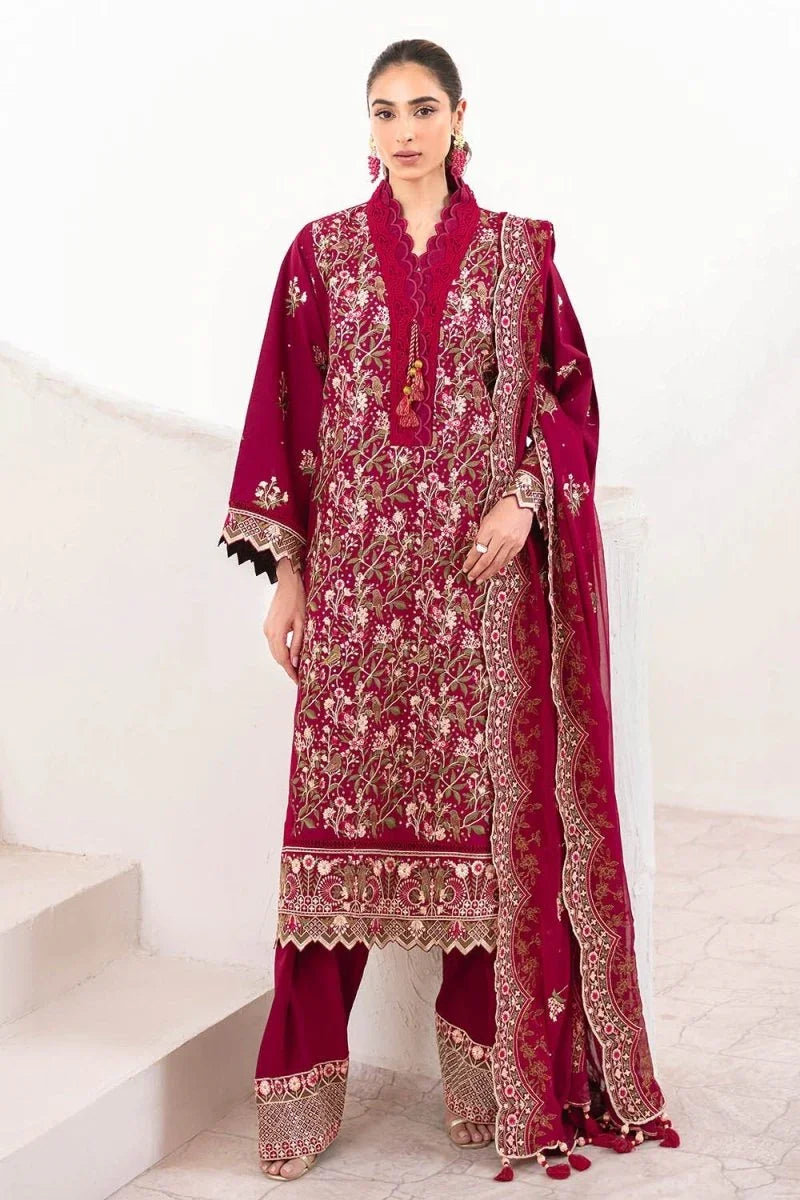 Gul Ahmed 3 Piece Unstitched Embroidered Lawn Suit with Embroidered Chiffon Dupatta FE-52129