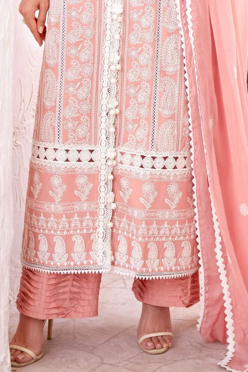 Gul Ahmed 3 Piece Unstitched Embroidered Lawn Suit with Embroidered Chiffon Dupatta FE-52133