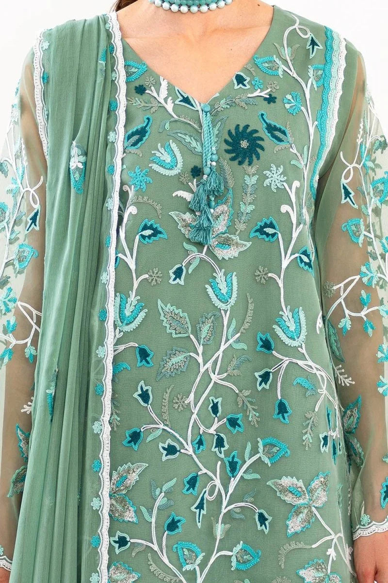 Gul Ahmed 3 Piece Unstitched Embroidered Organza Suit with Embroidered Chiffon Dupatta FE-52157
