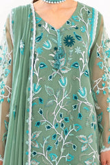 Gul Ahmed 3 Piece Unstitched Embroidered Organza Suit with Embroidered Chiffon Dupatta FE-52157
