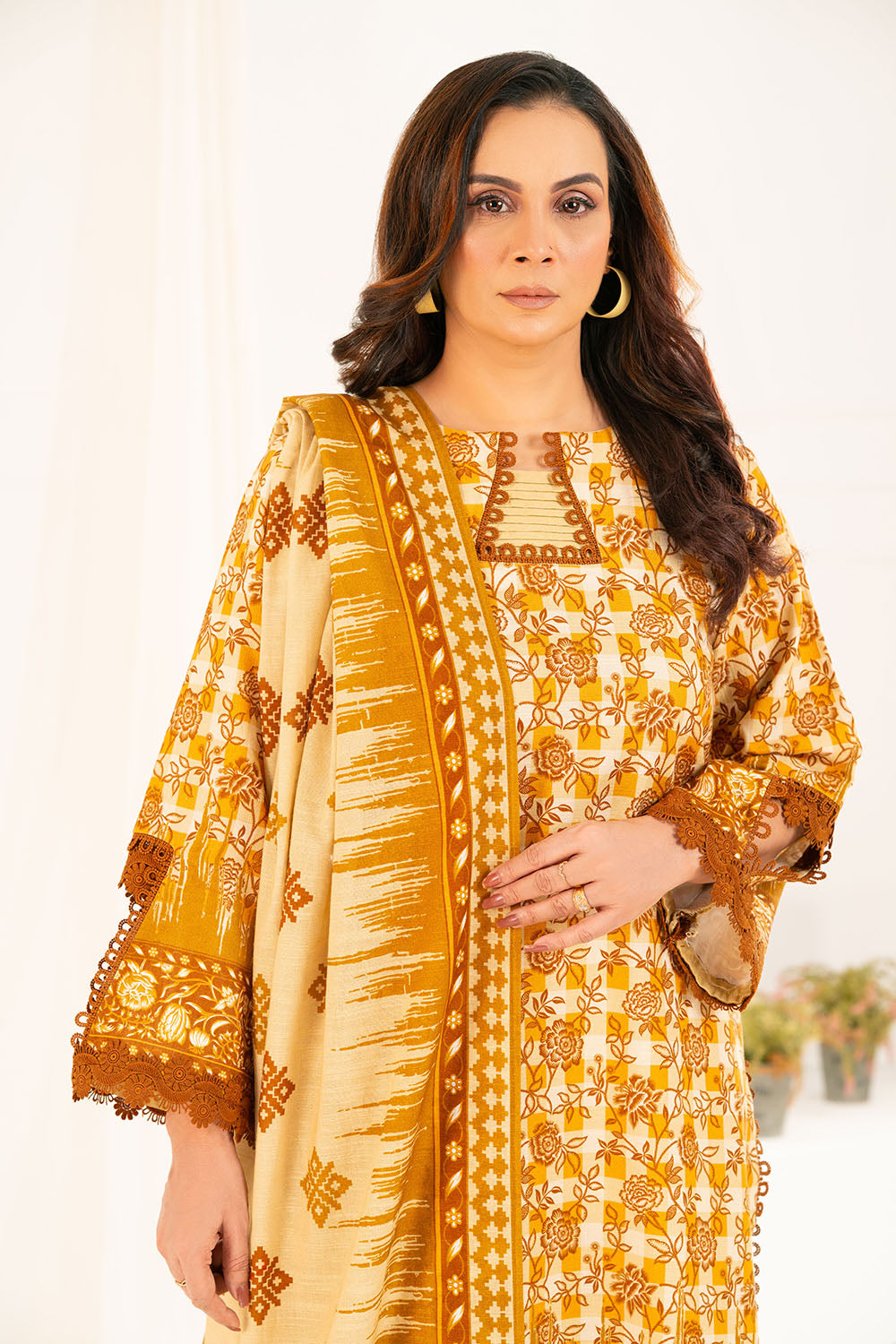 Gul Ahmed 3 Piece Unstitched Printed Khaddar Suit With Dupatta K-52087