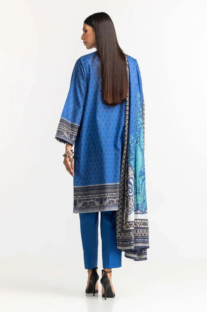 Gul Ahmed 03 Piece Stitched Embroidered Lawn Shirt Printed Lawn Dupatta Dyed Trouser KJP-43171