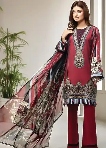 Farasha Embroidered Lawn Unstitched 3 Piece Suit L-09 Royal Scarlet