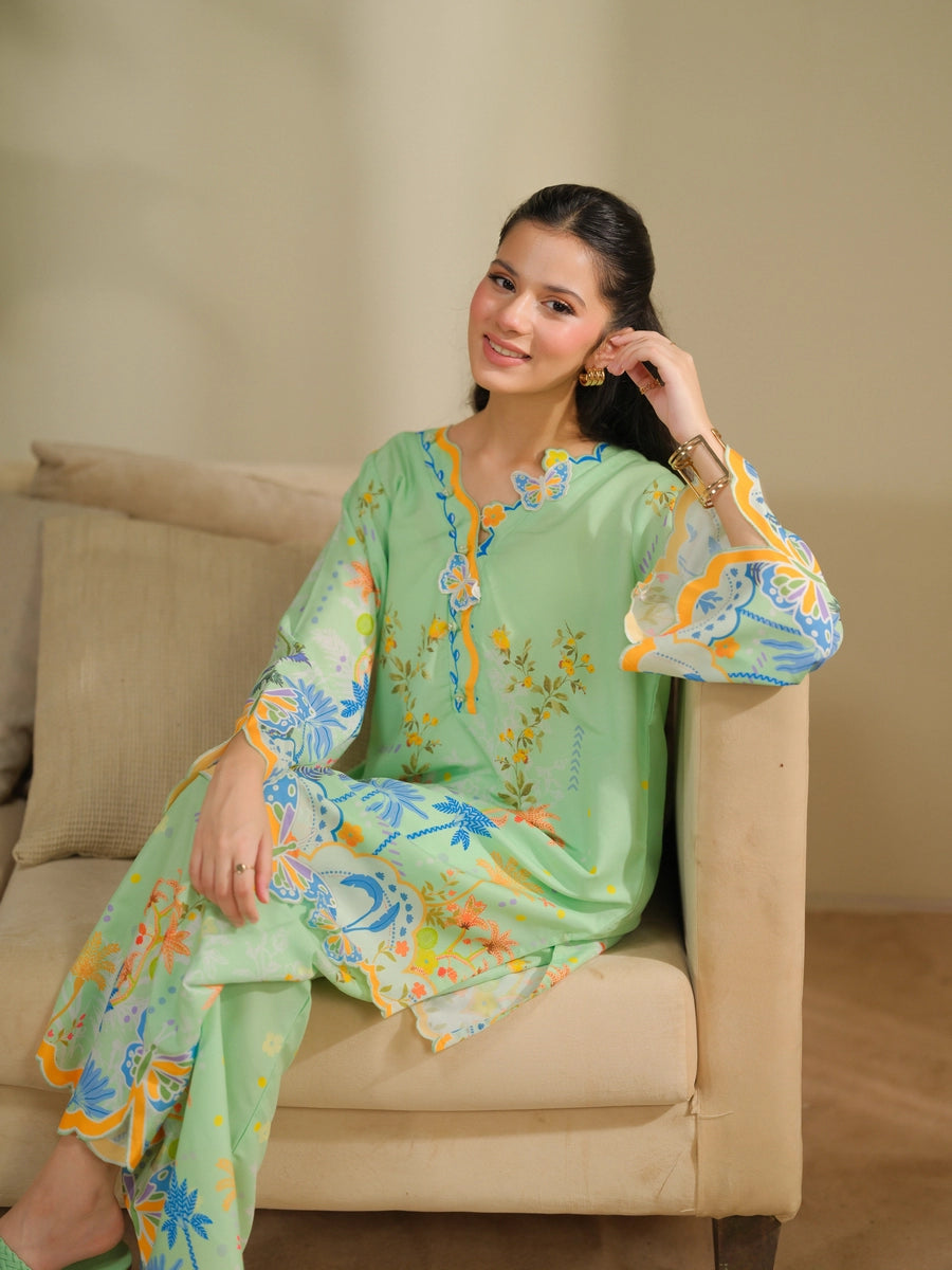 Dhaga 2 Piece Ready to Wear intricate cutwork Suit - Matcha