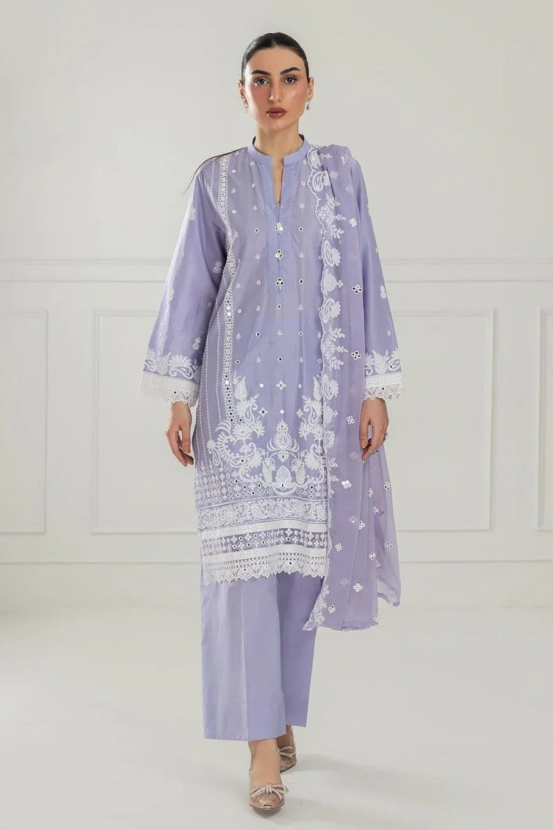 Gul Ahmed 3 Piece Unstitched Embroidered Lawn Suit with Embroidered Chiffon Dupatta PM-52024