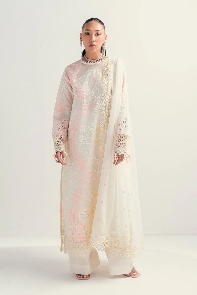 Gul Ahmed 3 Piece Unstitched Schiffli Embroidered Lawn Suit with Embroidered Chiffon Dupatta PM-52047