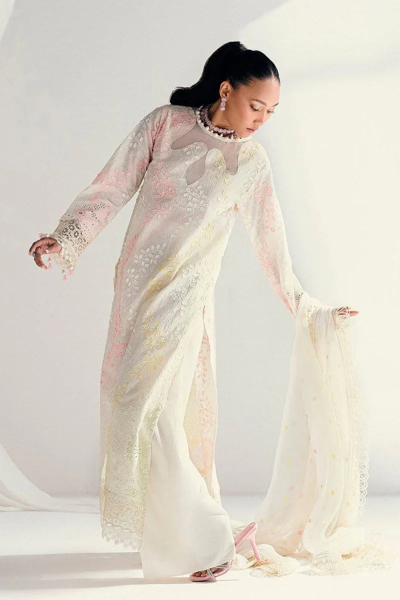 Gul Ahmed 3 Piece Unstitched Schiffli Embroidered Lawn Suit with Embroidered Chiffon Dupatta PM-52047