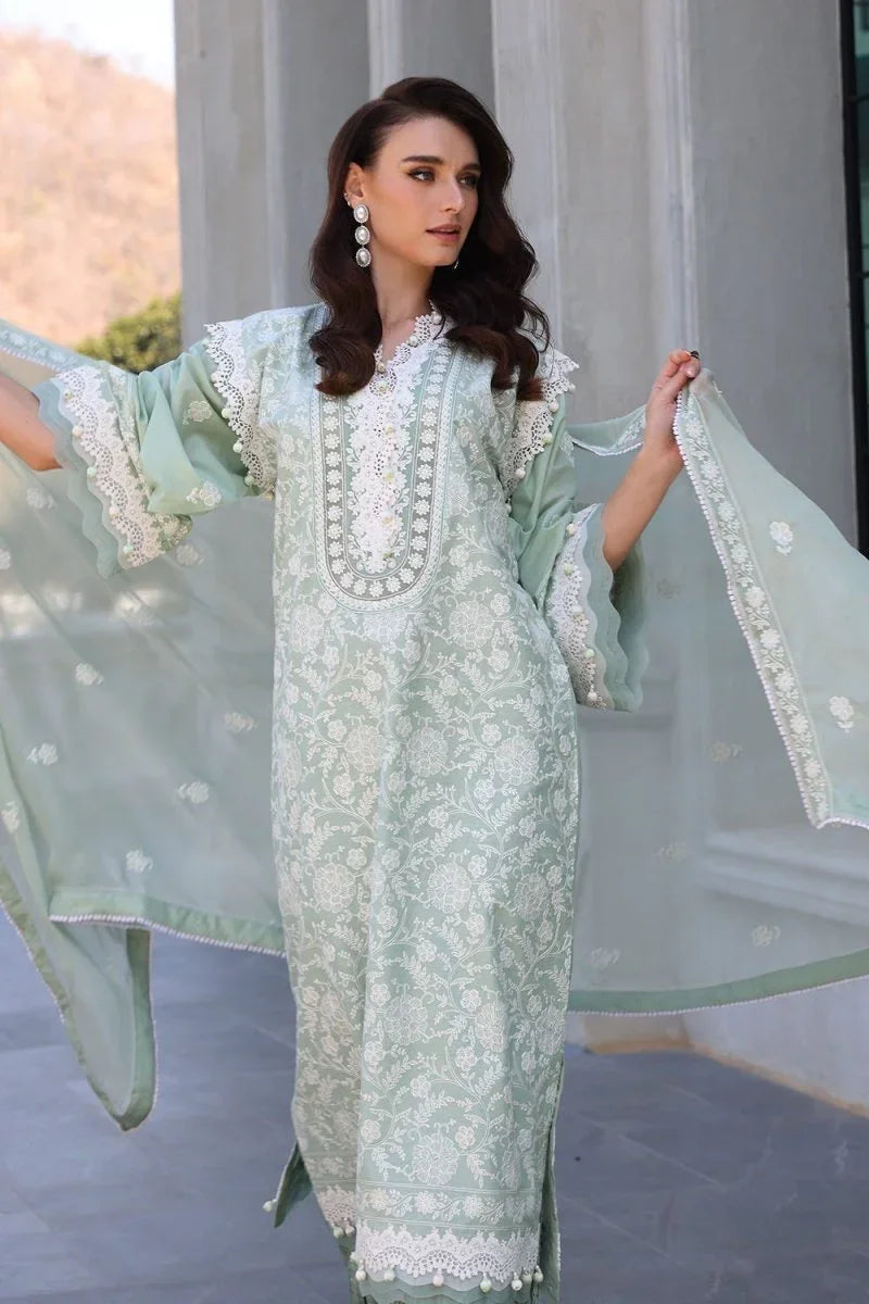 Gul Ahmed 3 Piece Unstitched Embroidered Lawn Suit with Embroidered Chiffon Dupatta PM-52068