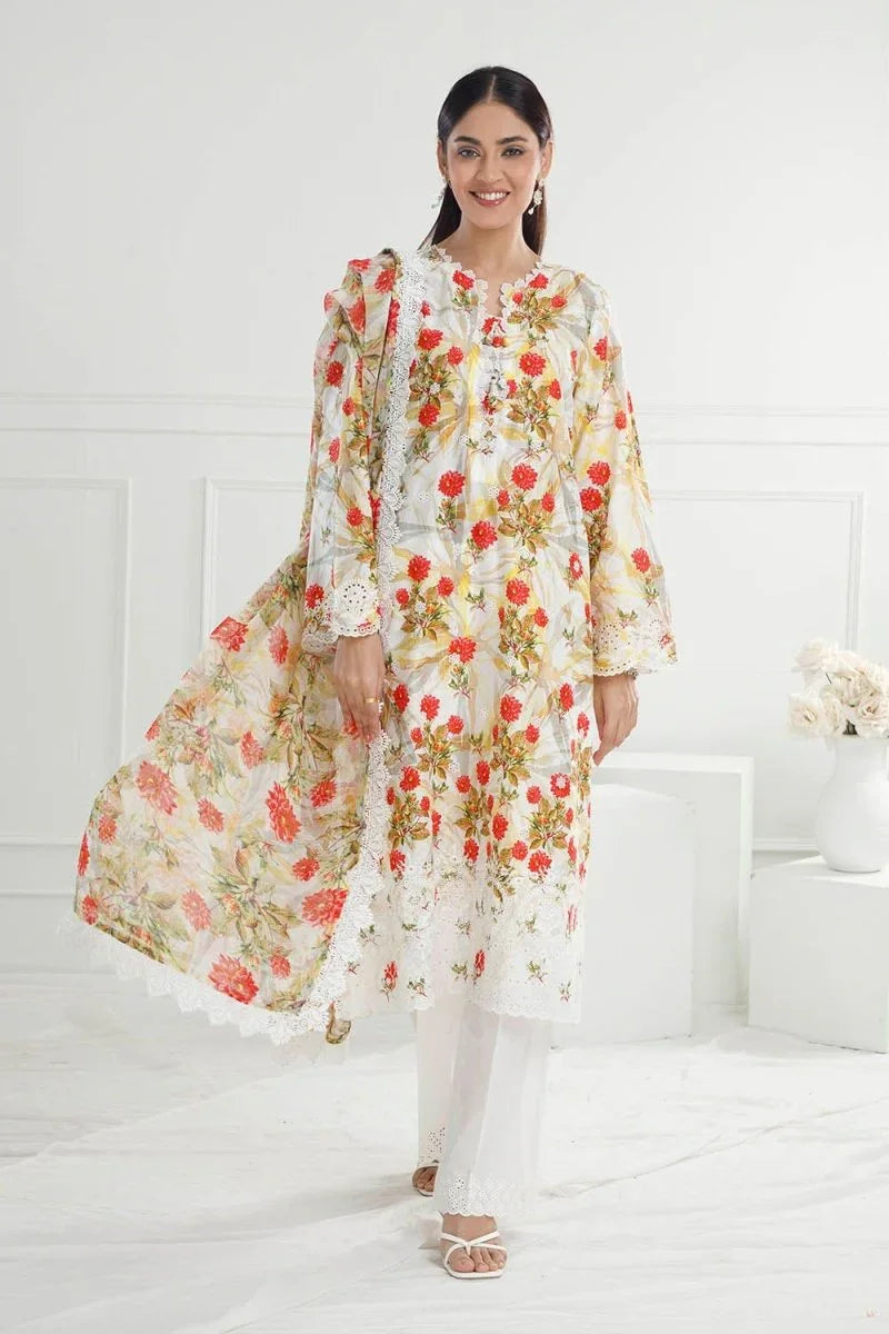 Gul Ahmed 3 Piece Unstitched Embroidered Printed Lawn Suit with Printed Chiffon Dupatta PR-52006