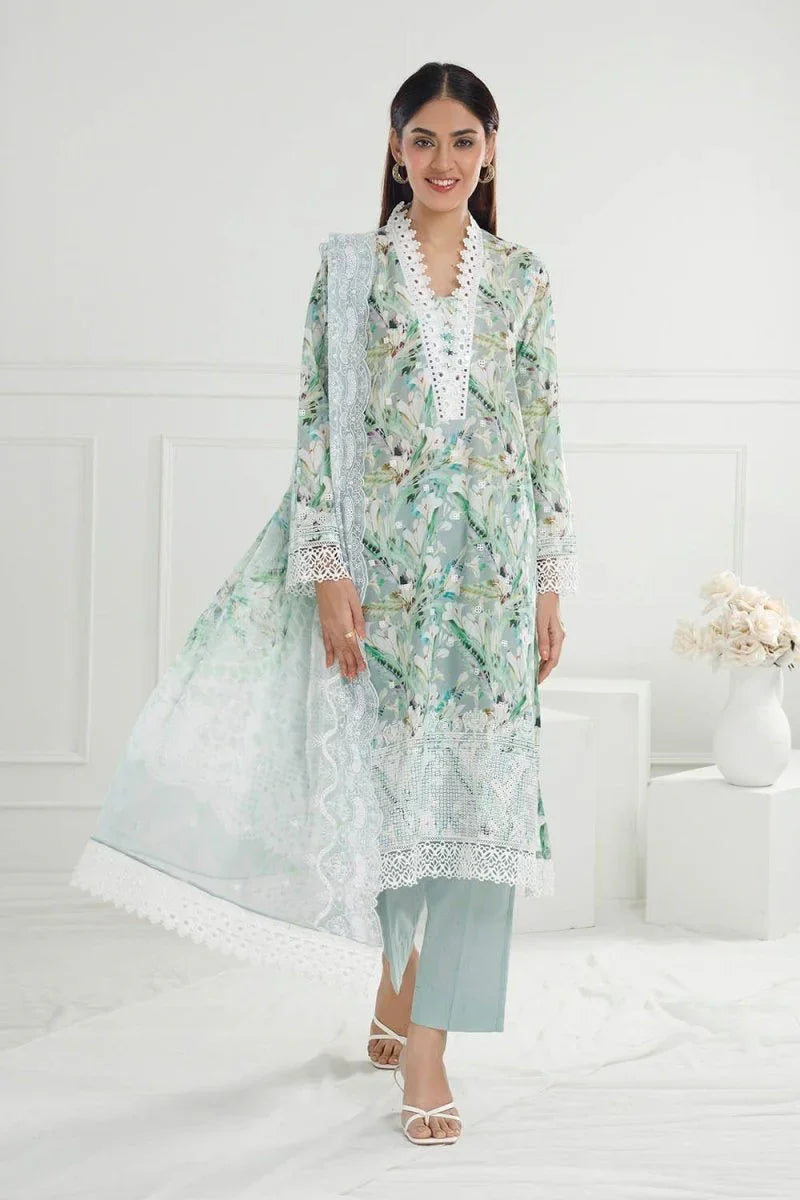Gul Ahmed 3 Piece Unstitched Embroidered Printed Lawn Suit with Embroidered Printed Chiffon Dupatta PR-52007