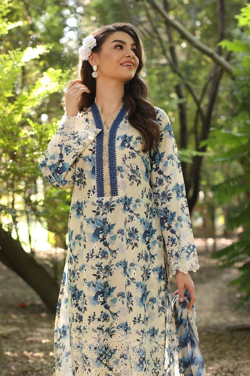 Gul Ahmed 3 Piece Unstitched Embroidered Printed Lawn Suit with Printed Chiffon Dupatta PR-52008