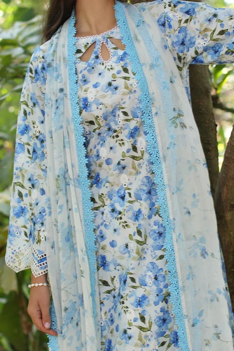 Gul Ahmed 3 Piece Unstitched Embroidered Printed Lawn Suit with Printed Chiffon Dupatta PR-52010