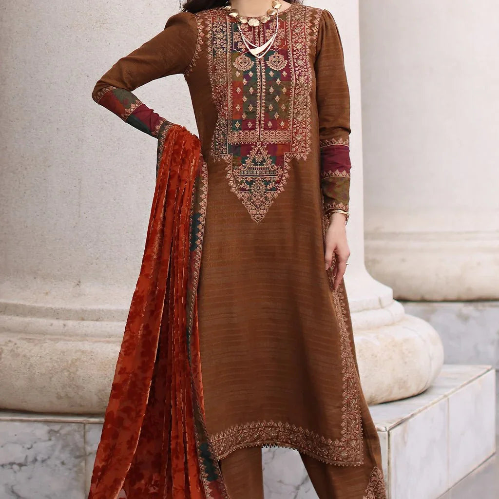 Charizma 3 Pc Unstitched Embroidered Dyed Leather Suit - PSW5-18