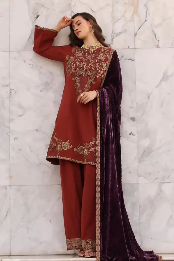 Charizma 3 Pc Unstitched Embroidered Dyed Leather Suit - PSW5-22