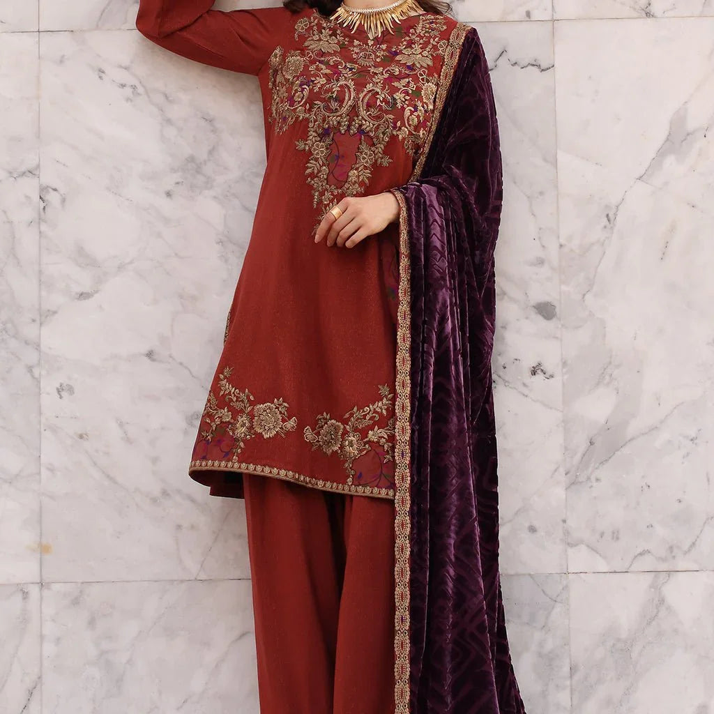 Charizma 3 Pc Unstitched Embroidered Dyed Leather Suit - PSW5-22