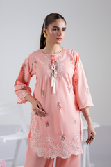 Dor 2 Piece Ready to Wear Embroidered Co-Order Set - Peach Blossom