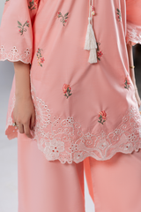 Dor 2 Piece Ready to Wear Embroidered Co-Order Set - Peach Blossom