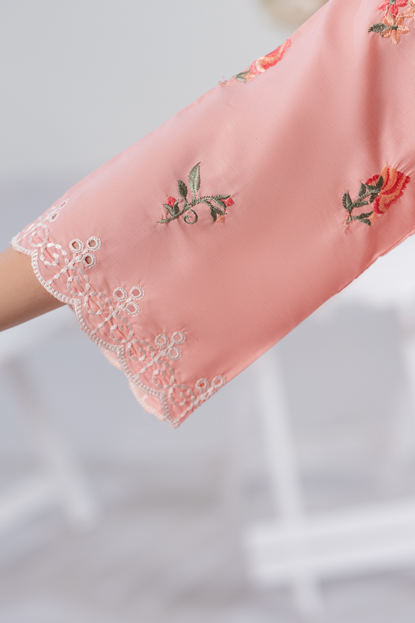 Dor 2 Piece Ready to Wear Embroidered Co-Order Set - Peach Blossom
