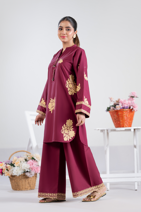 Dor 2 Piece Ready to Wear Embroidered Co-Order Set - Ruby Bloom