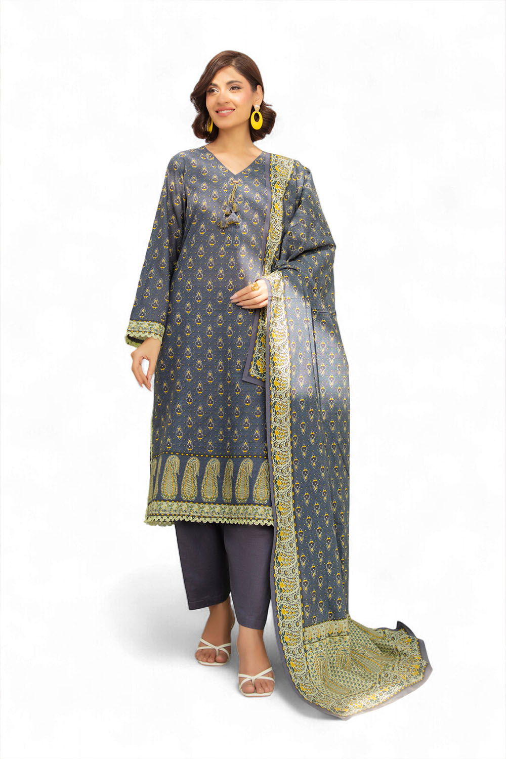 Gul Ahmed 3 Piece Unstitched Printed Khaddar Suit With Dupatta SD-52188