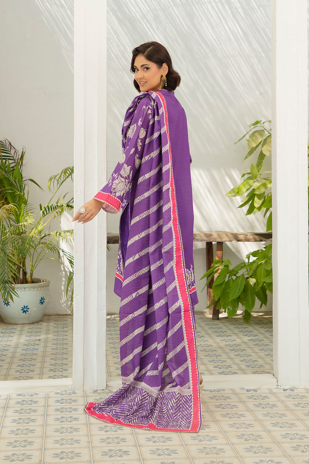 Gul Ahmed 3 Piece Unstitched Printed Stripe Khaddar Suit With Dupatta SD-52191