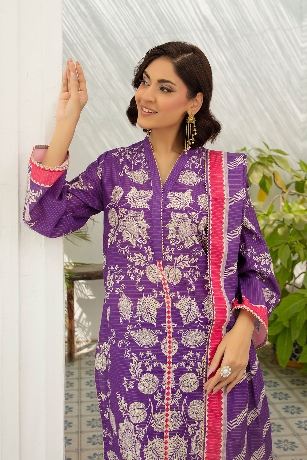 Gul Ahmed 3 Piece Unstitched Printed Stripe Khaddar Suit With Dupatta SD-52191