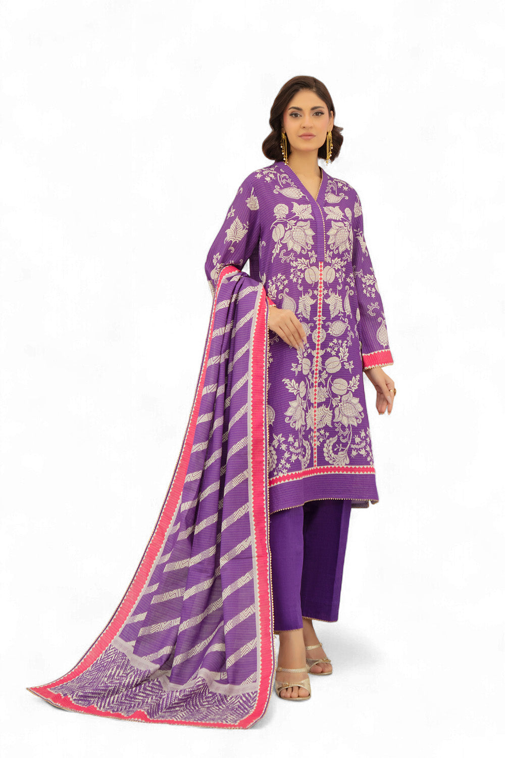 Gul Ahmed 3 Piece Unstitched Printed Stripe Khaddar Suit With Dupatta SD-52191