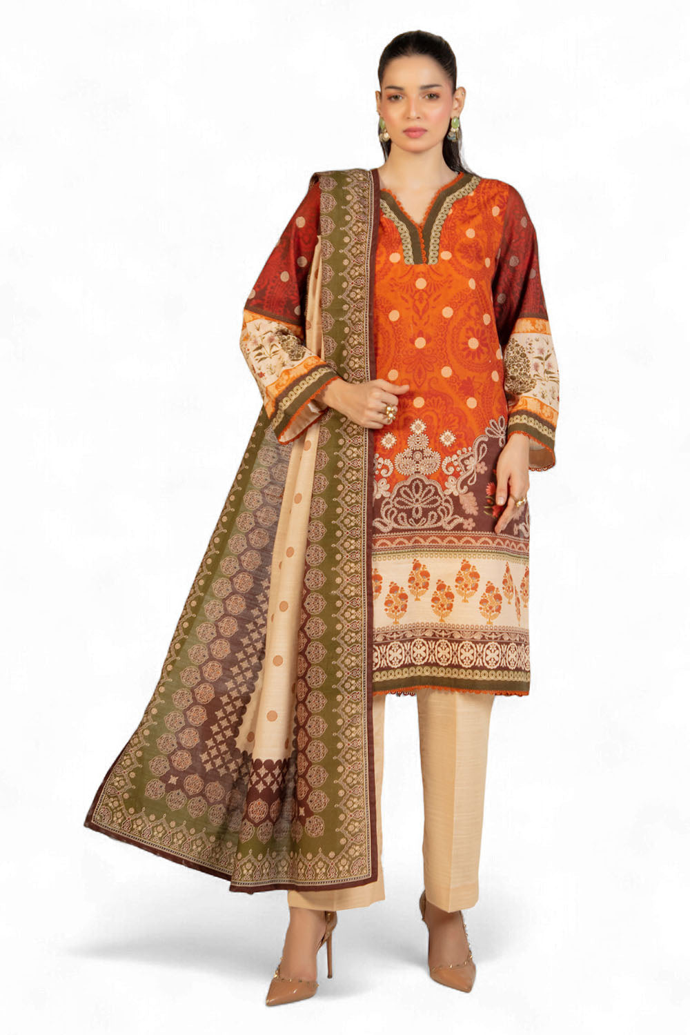 Gul Ahmed 3 Piece Unstitched Printed Zari Cotton & Khaddar Suit With Dupatta SD-52205