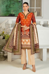 Gul Ahmed 3 Piece Unstitched Printed Zari Cotton & Khaddar Suit With Dupatta SD-52205