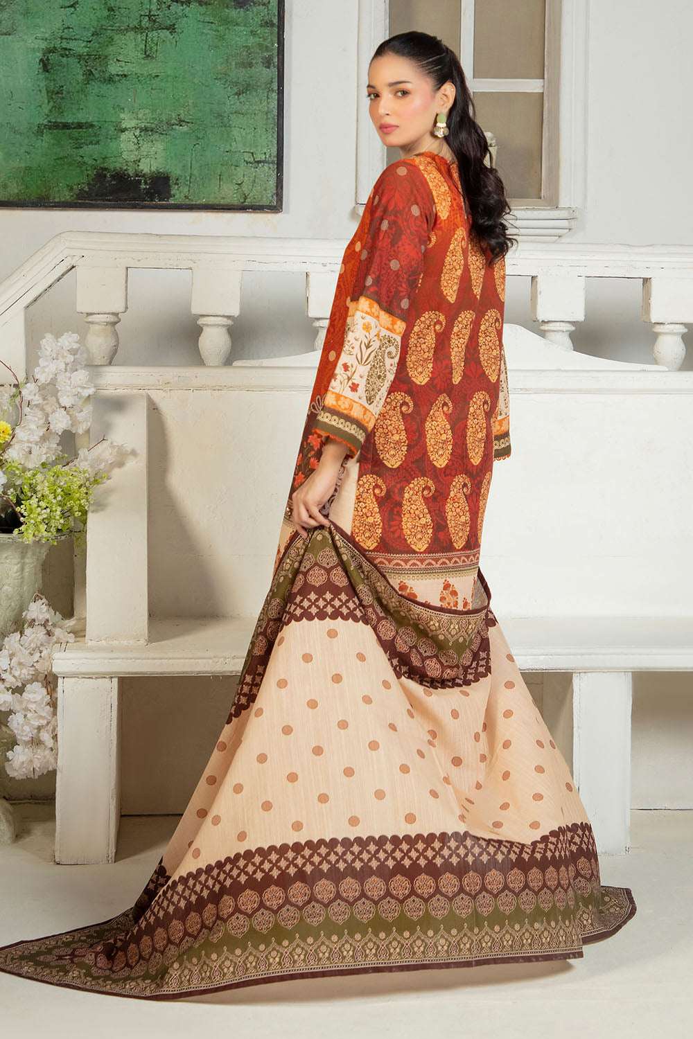 Gul Ahmed 3 Piece Unstitched Printed Zari Cotton & Khaddar Suit With Dupatta SD-52205