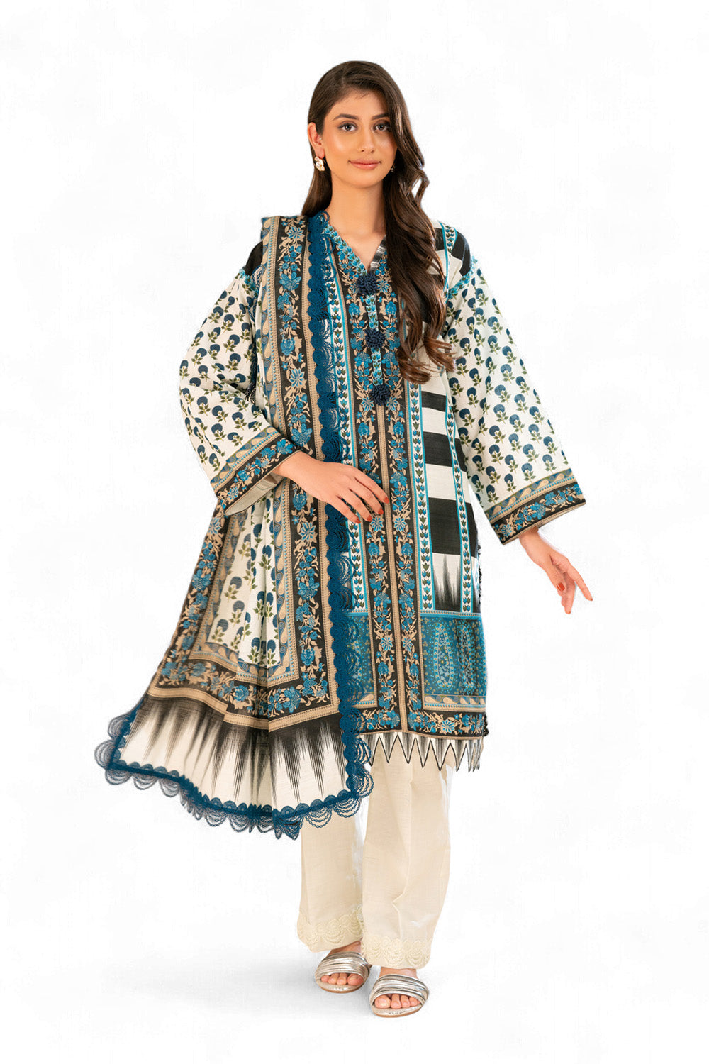 Gul Ahmed 3 Piece Unstitched Printed Khaddar Suit With Dupatta SD-52255