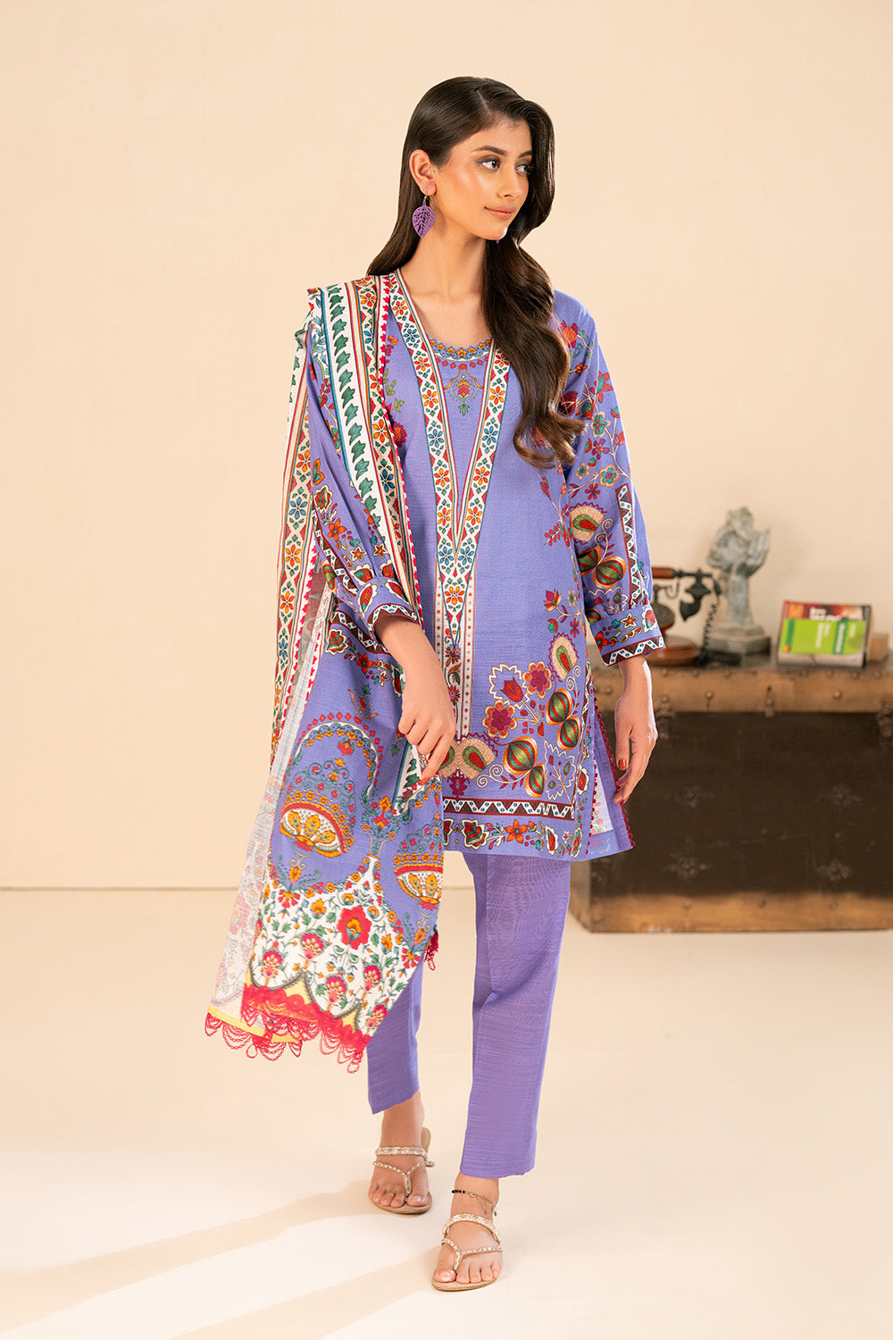 Gul Ahmed 3 Piece Unstitched Printed Khaddar Suit With Dupatta SD-52259