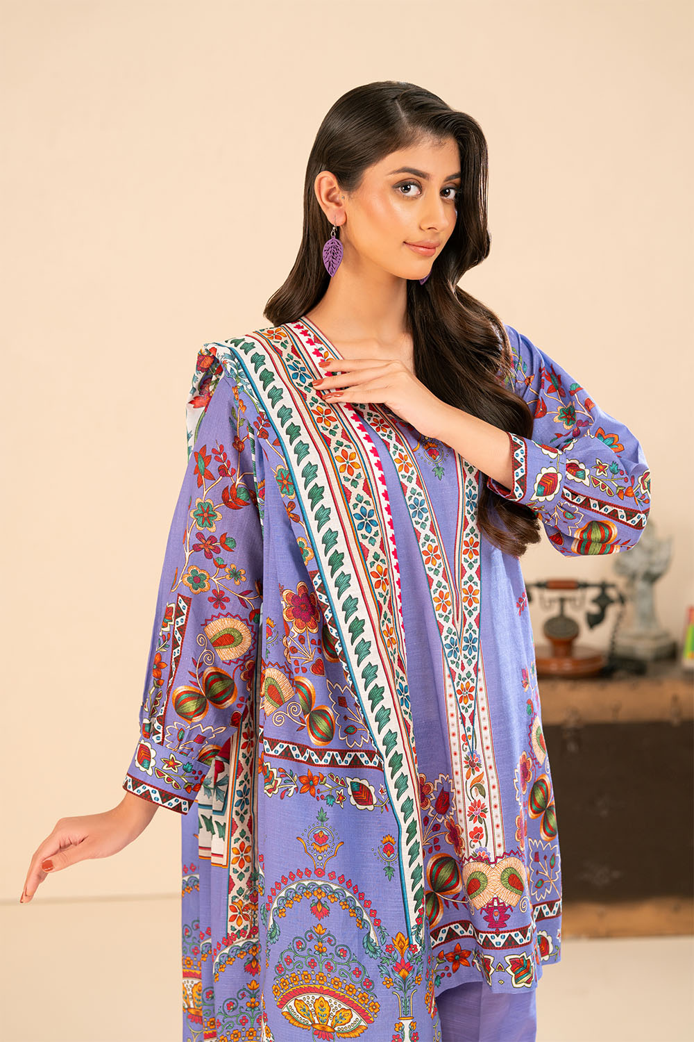 Gul Ahmed 3 Piece Unstitched Printed Khaddar Suit With Dupatta SD-52259