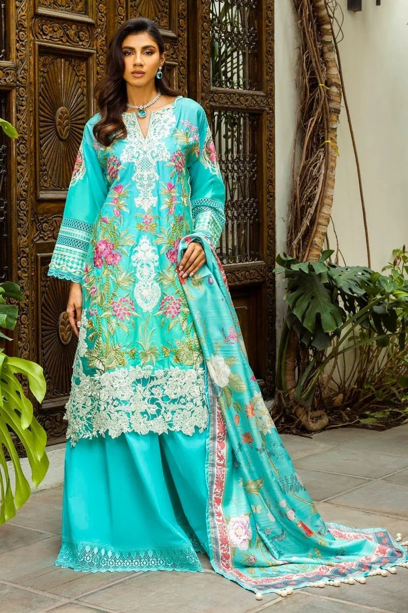 Gul Ahmed 3 Piece Unstitched Embroidered Printed Lawn Suit with Printed Tussar Silk Dupatta SP-52045