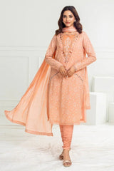 Gul Ahmed 3 Piece Unstitched Gold Lacquer Printed Suit with Burnout Silk Dupatta SP-52046