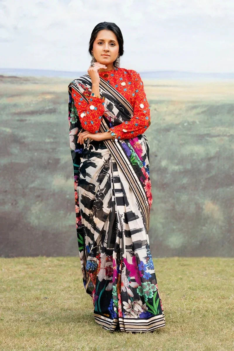 Gul Ahmed 3 Piece Unstitched Denting Lawn Saree SR-52008