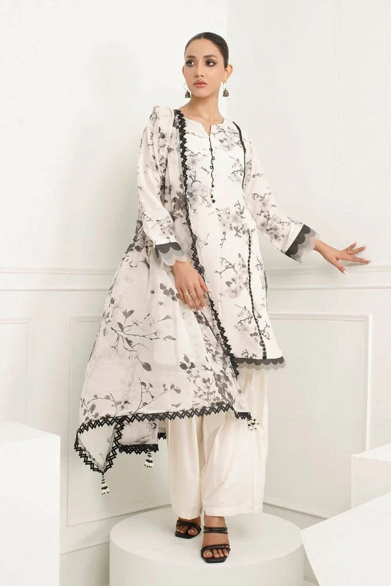 Gul Ahmed 3 Piece Unstitched Printed Soya Silk Suit with Printed Chiffon Dupatta SY-52001
