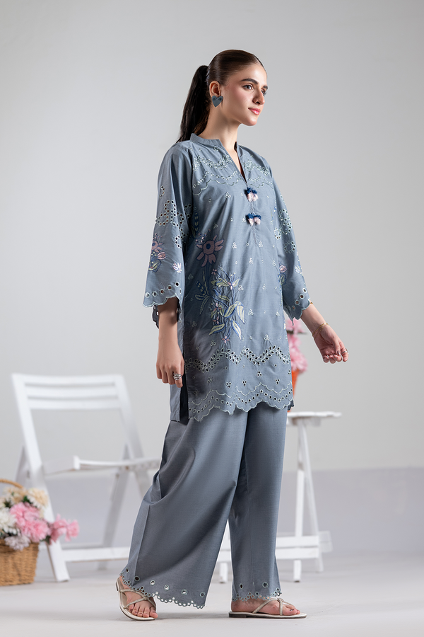Dor 2 Piece Ready to Wear Embroidered Co-Order Set - Slate Elegance