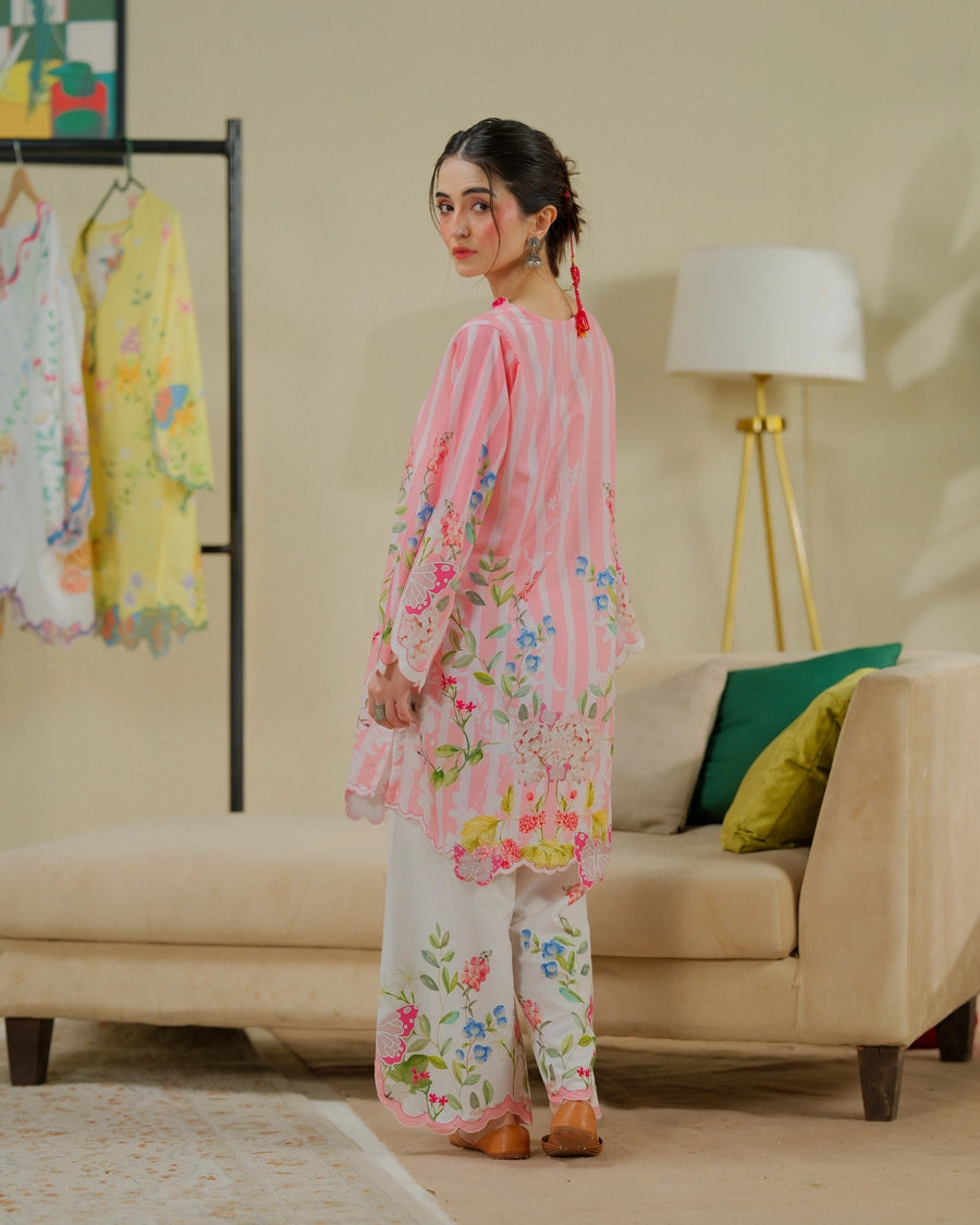 Dhaga 2 Piece Ready to Wear Intricate Cutwork Suit - Strawberry Matcha