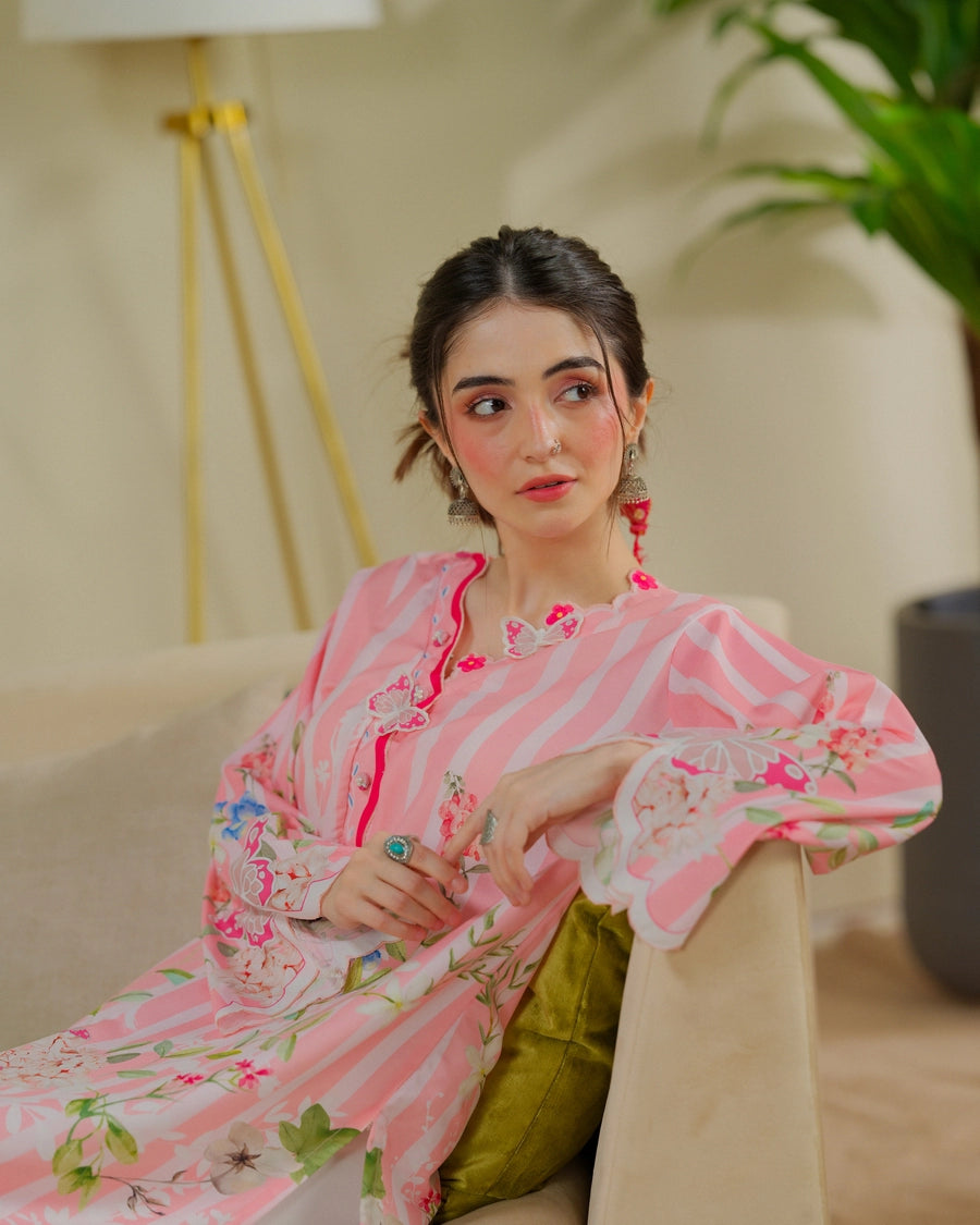 Dhaga 2 Piece Ready to Wear Intricate Cutwork Suit - Strawberry Matcha