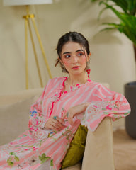 Dhaga 2 Piece Ready to Wear Intricate Cutwork Suit - Strawberry Matcha
