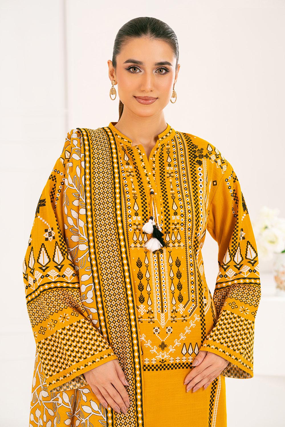 Gul Ahmed 3 Piece Unstitched Printed Khaddar Suit With Dupatta WNS-52021