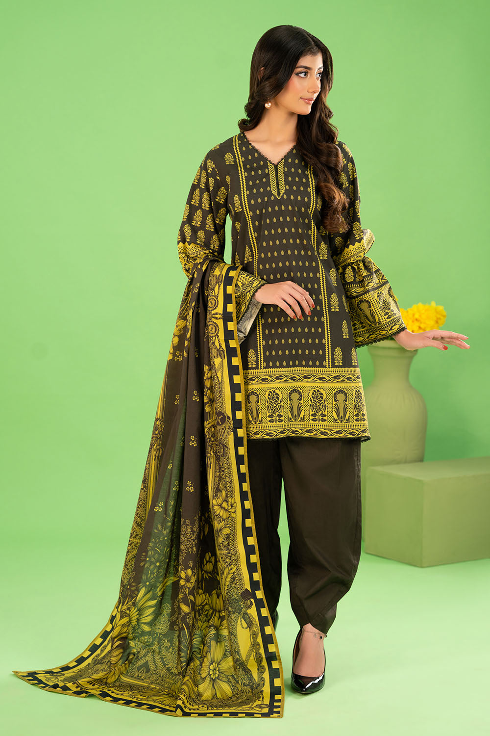 Gul Ahmed 3 Piece Unstitched Printed Cotton Linen Suit With Dupatta WNS-52032