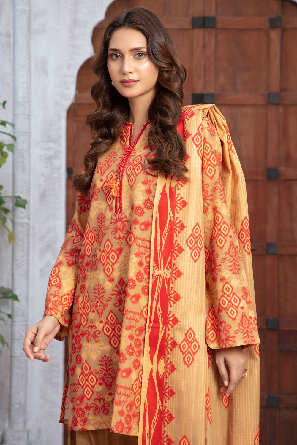 Gul Ahmed 3 Piece Unstitched Printed Khaddar Suit With Dupatta WNS-52039