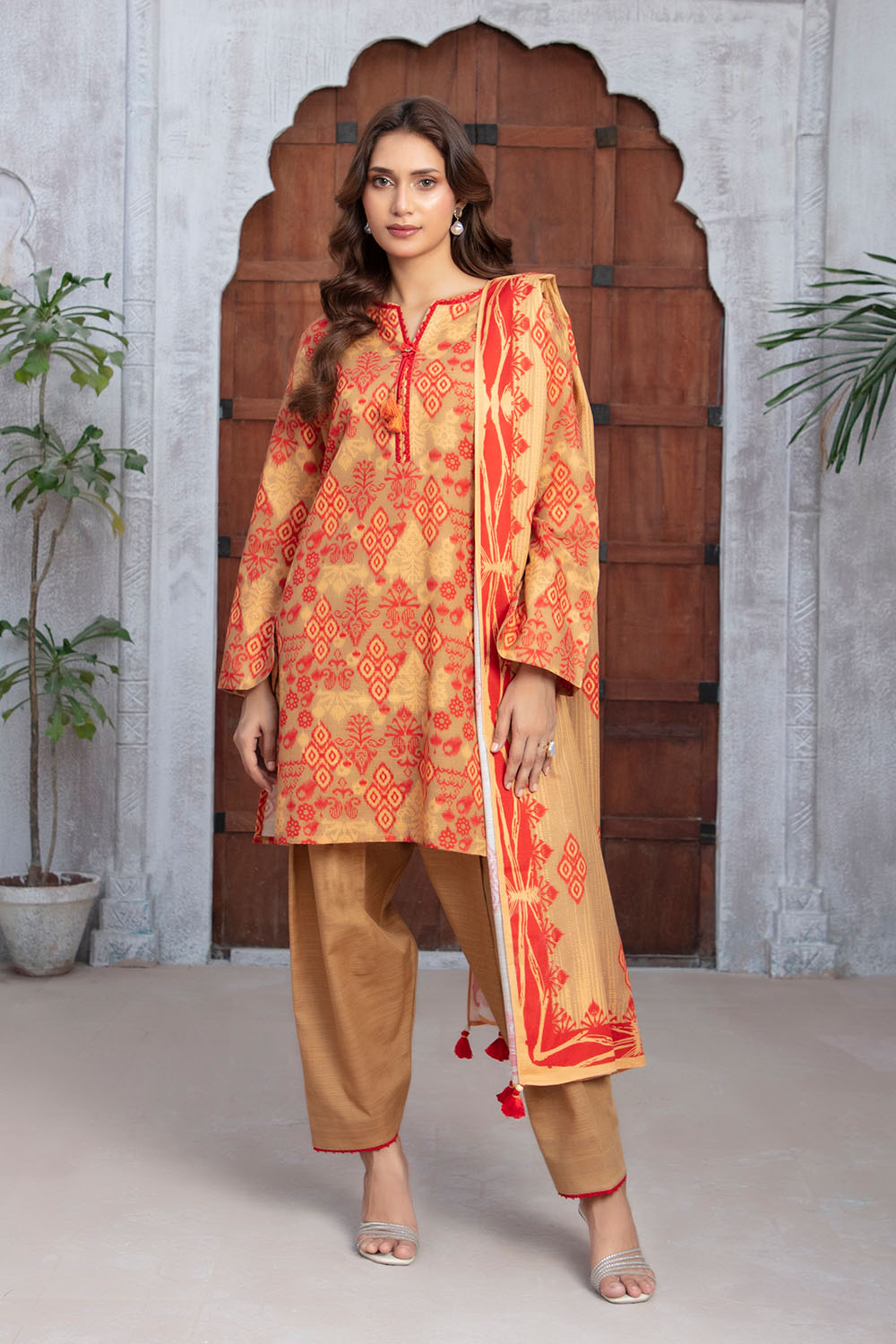 Gul Ahmed 3 Piece Unstitched Printed Khaddar Suit With Dupatta WNS-52039