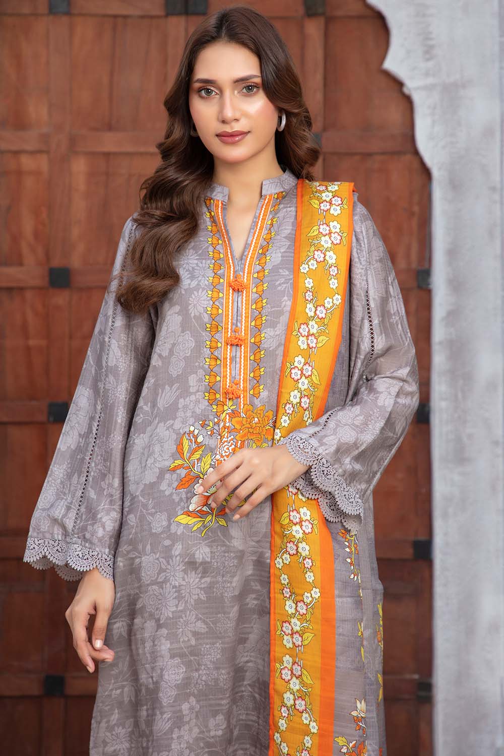 Gul Ahmed 3 Piece Unstitched Printed Khaddar Suit With Dupatta WNS-52041