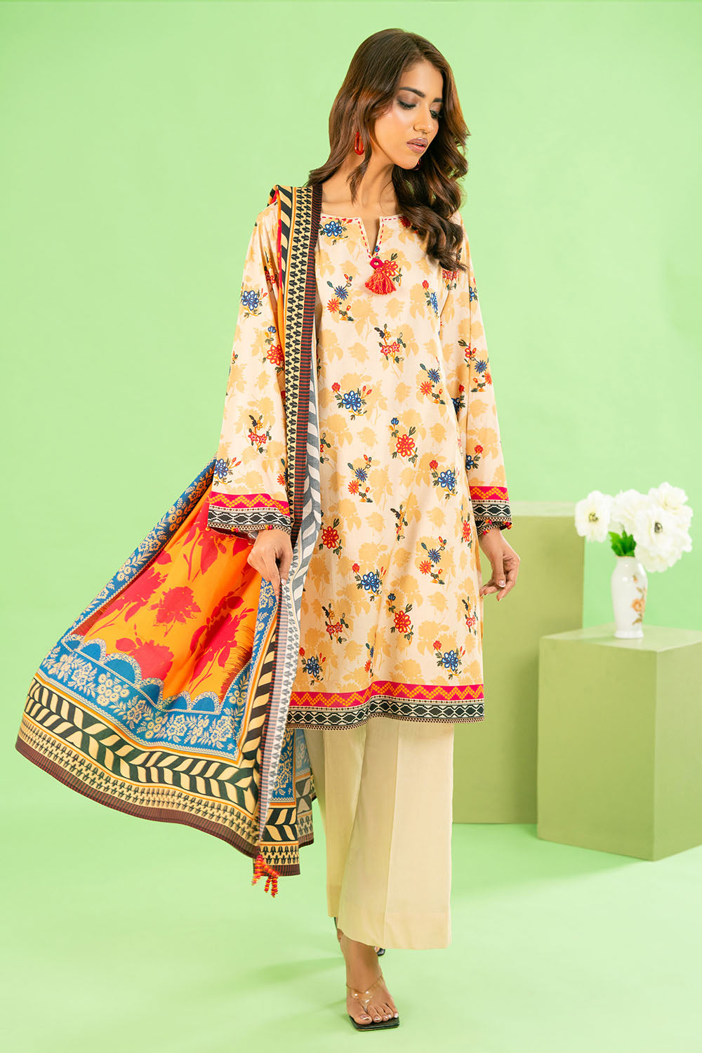 Gul Ahmed 3 Piece Unstitched Printed Cotton Linen Suit With Dupatta WNS-52046