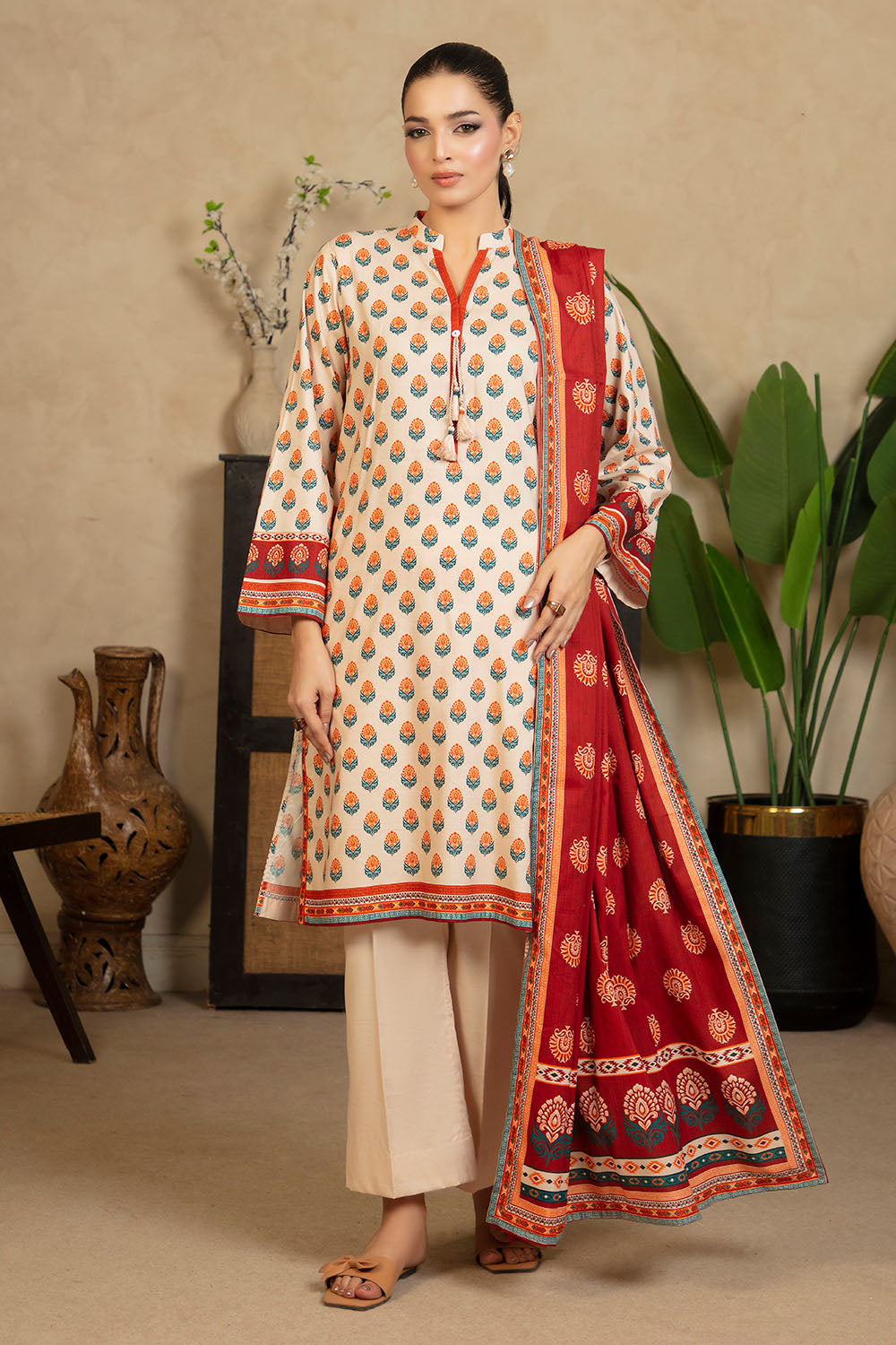 Gul Ahmed 3 Piece Unstitched Printed Cotton Linen Suit With Dupatta WNS-52052