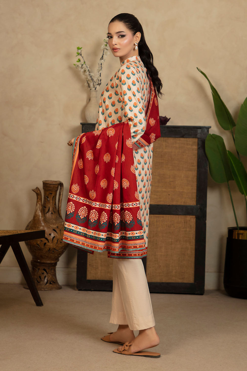 Gul Ahmed 3 Piece Unstitched Printed Cotton Linen Suit With Dupatta WNS-52052